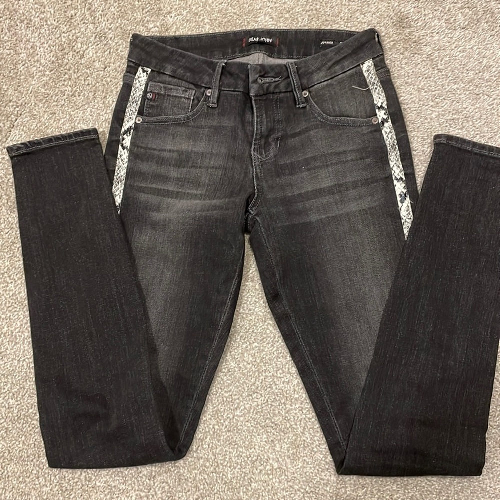 Dear John skinny, black jeans with snake stripe